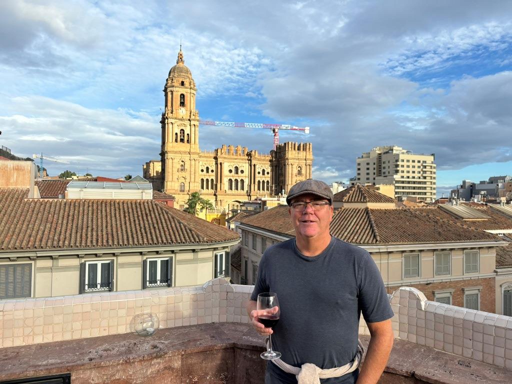 Malaga Cathedral from Hotel Larios rooftop bar.